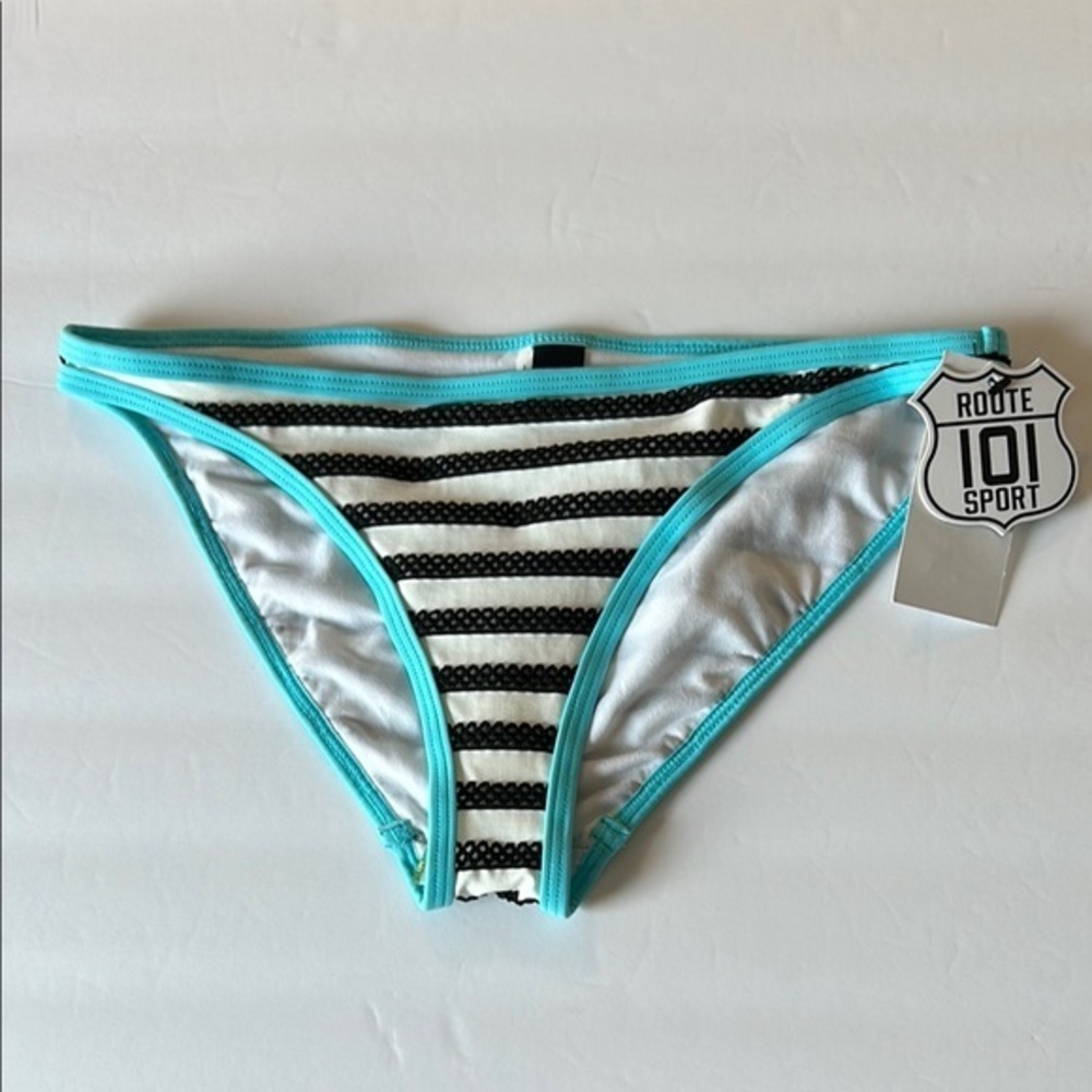 Route 101 Sport black white turquoise bikini swim bottoms size small NWT